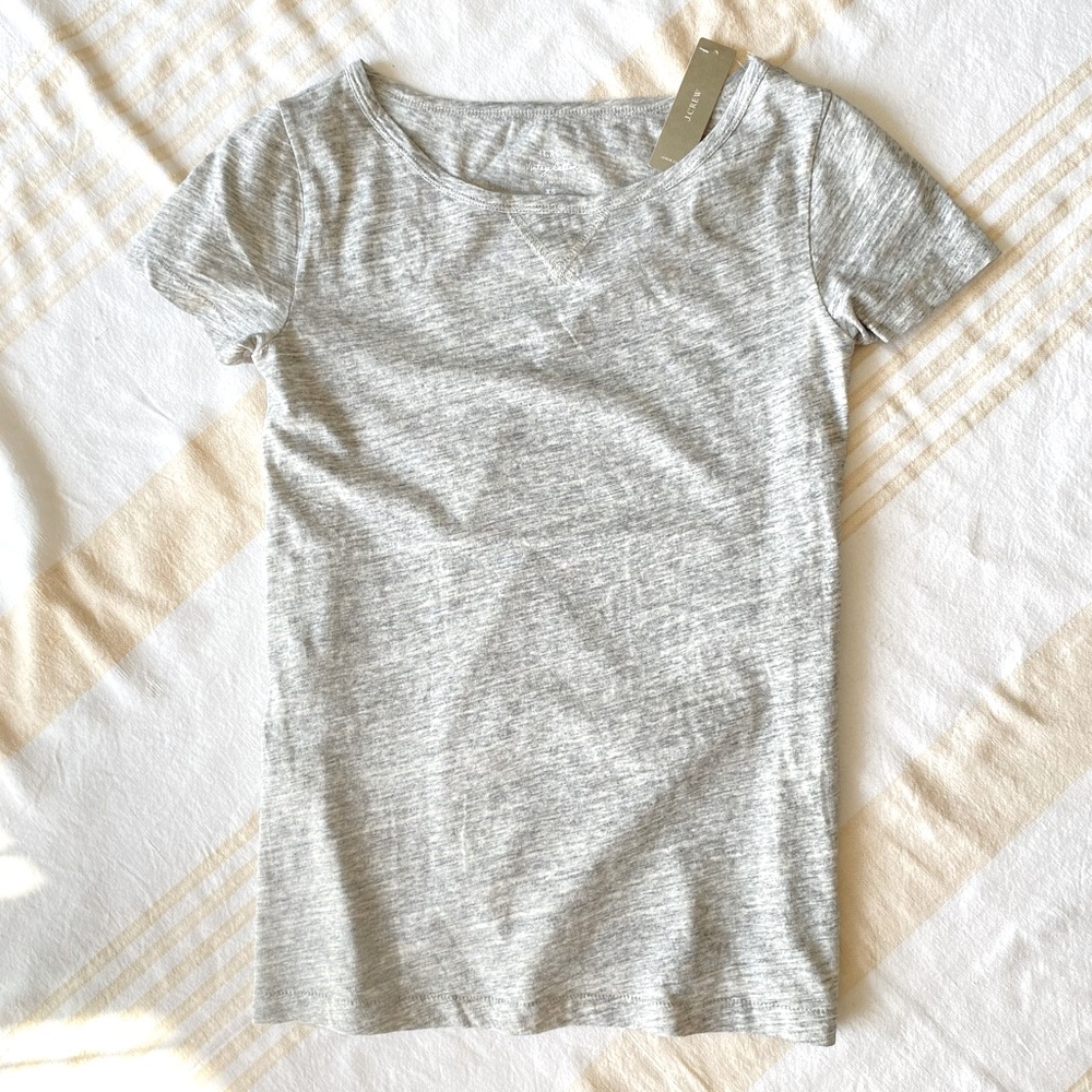 J. Crew NWT Vintage Cotton V-Stitch Cap Sleeve Tee SZ XS in Heather Chrome Grey